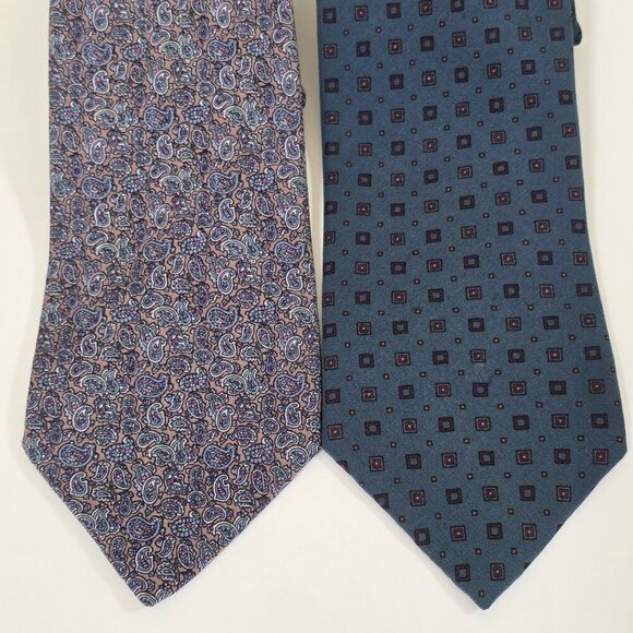 Diva Pure Silk Tie Lot of 2 Italy AOP Geo Tiny Paisley Preppy W3 L56.5-58 Inches - Picture 5 of 13
